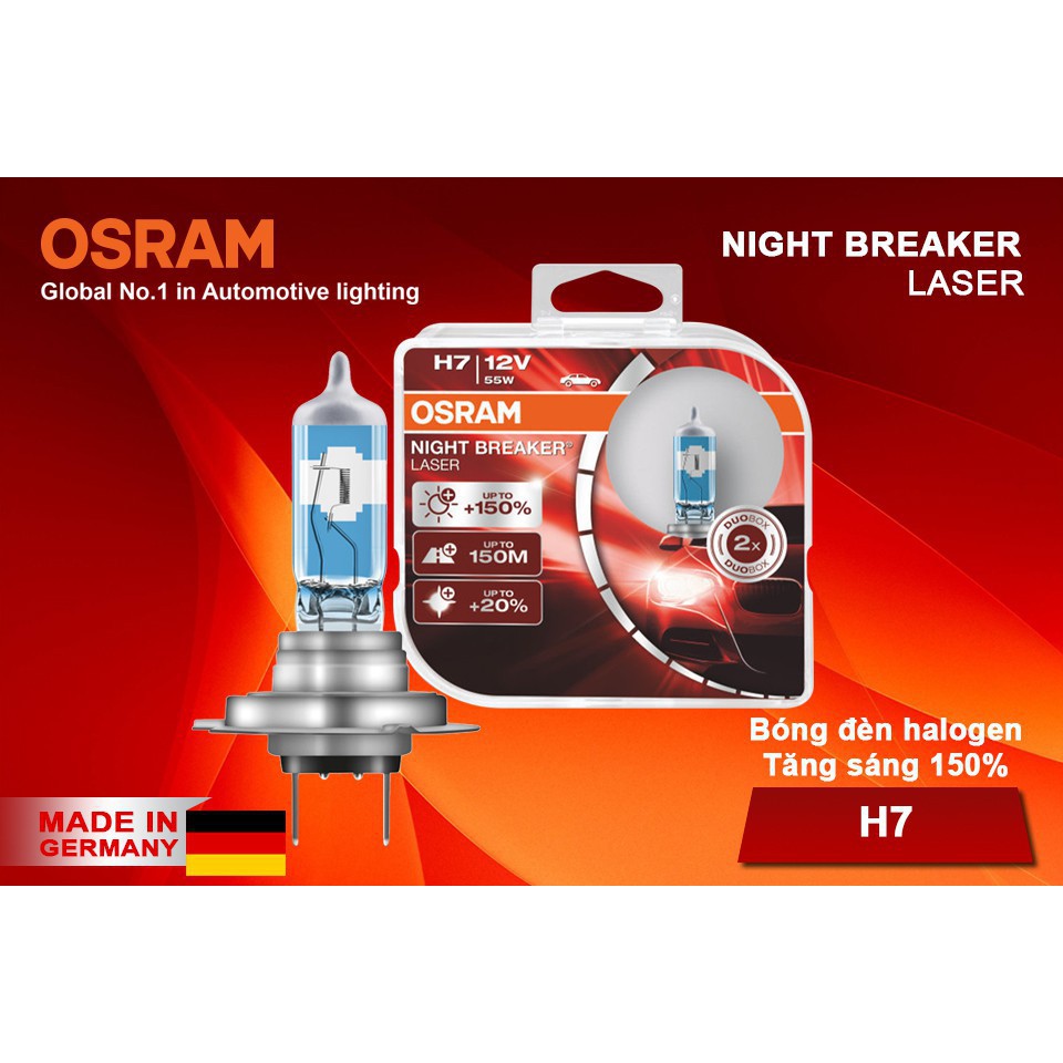 Bóng đèn halogen tăng sáng 150% OSRAM NIGHT BREAKER LASER H7 12v 55w