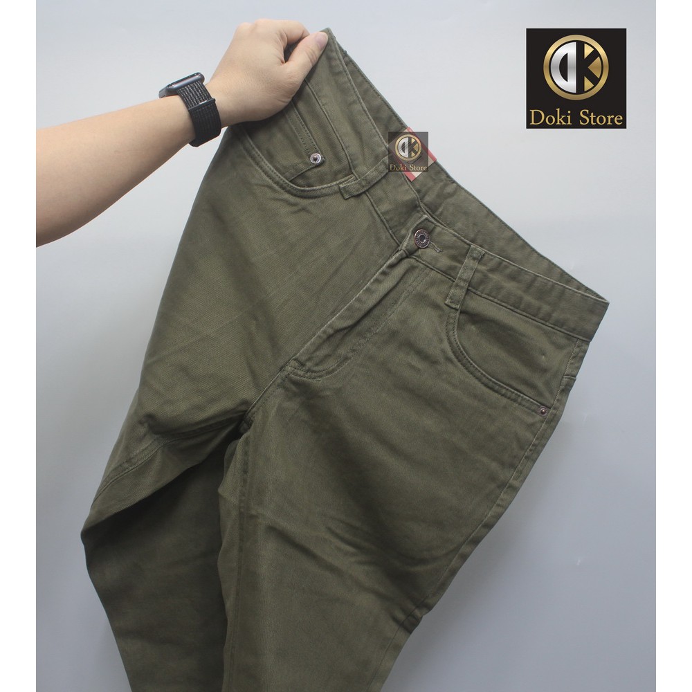 Quần Kaki Jean Màu Xanh Rêu KA-10, Quần Kaki Nam nam dáng ôm đứng, Chất vải co giãn thoáng mát - Doki