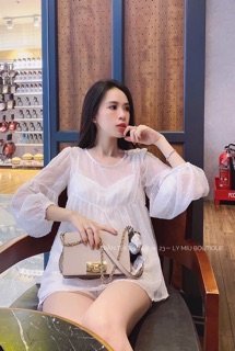 Set ren chấm bi trắng