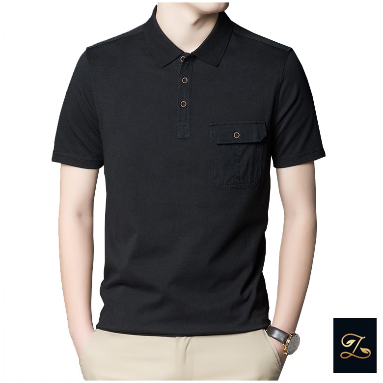 Áo polo nam có túi Đen tinh tế lịch lãm hàng chuẩn Cotton xuất sịn thoáng mát