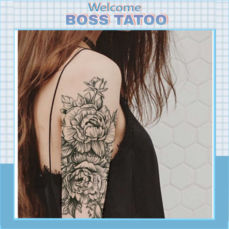 Hình xăm nghệ thuật hoa mẫu đơn cao cấp th395 size 15×21cm. Boss tatoo- xăm dán tạm thời