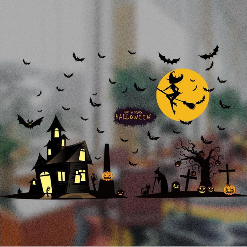 Miếng Dán Tường / Cửa Kính Hình Phù Thủy Halloween Xl891 Có Thể Tháo Gỡ Trang Trí Cửa Hàng