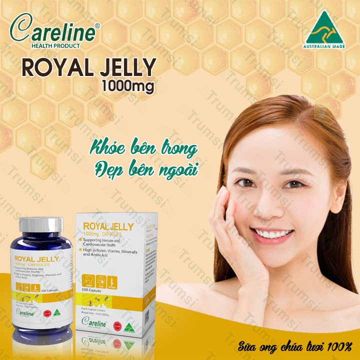 Viên sữa ong chúa tươi Careline Royal Jelly 1000mg hỗ trợ tăng cường sức khỏe giúp đẹp da móng tóc ngăn ngừa lão hóa