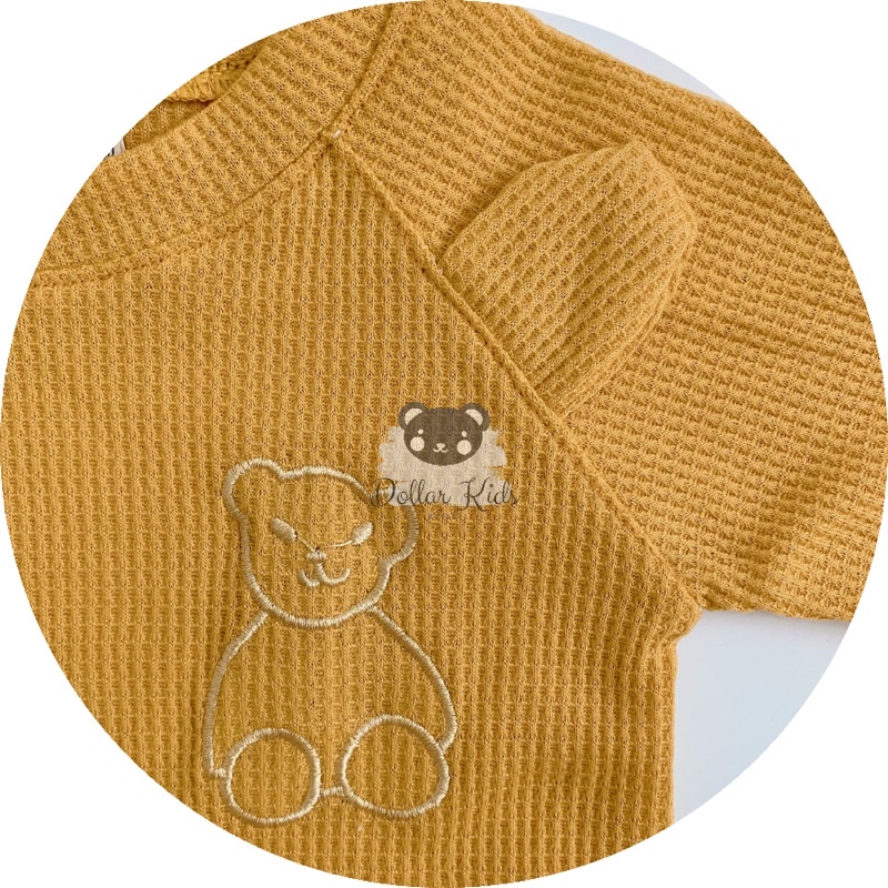 Bộ dài tay phối tai gấu cotton tổ ong đáng yêu cho bé trai, bé gái