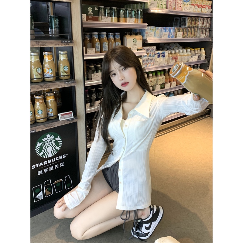 Áo Sơ Mi Tay Dài Dáng Ôm Quyến Rũ Dễ Phối Đồ Thời Trang Hàn Quốc