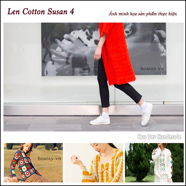 Len sợi Cotton Susan 4 màu loang dùng đan móc thủ công.