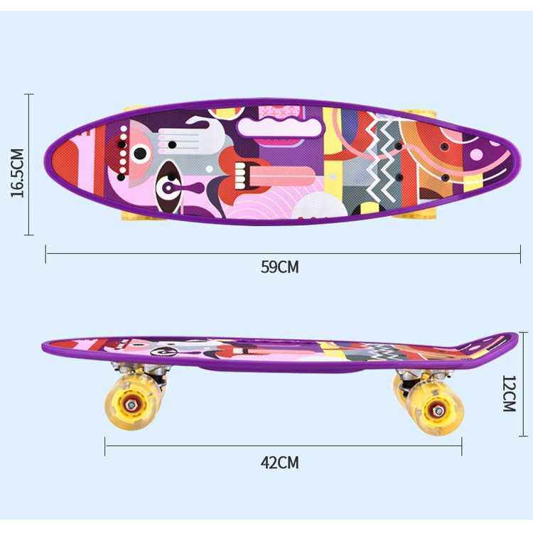 Ván trượt Skatebroad Có Tay Cầm, Bánh Xe Có Đèn LED Phát Sáng Trẻ Em Và Người Lớn