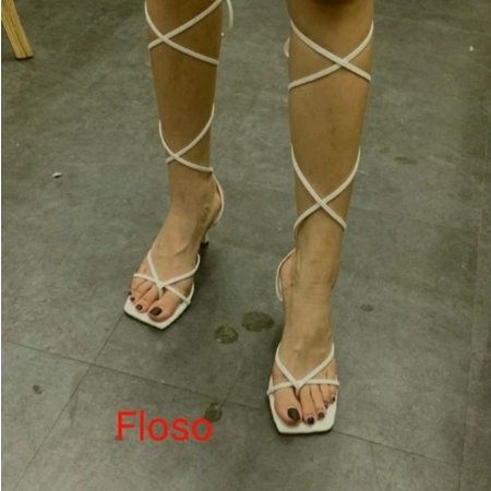 Giày sandal cao gót cột dây xỏ ngón gót 7 phân