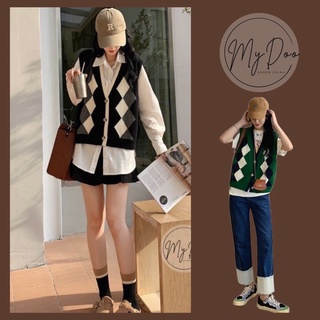 [ Trùm Sỉ Len ] Áo Gile nữ hình thoi Hot Trend cúc giữa - áo len không tay cardigan không tay - GL25