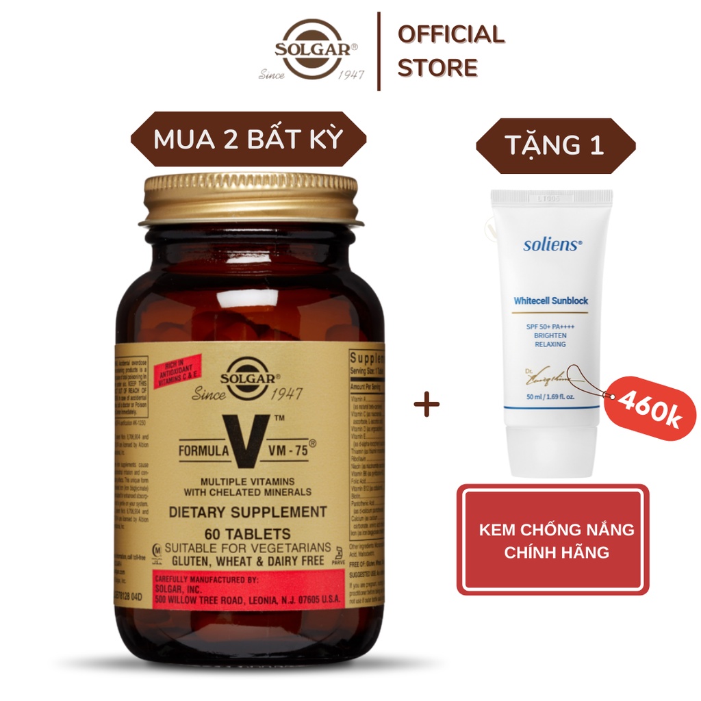 Viên Uống Solgar Formula VM-75 - Chống Oxy Hóa, Bổ Sung Vitamin Và Khoáng Chất, Tăng Cường Chuyển Hóa Năng Lượng