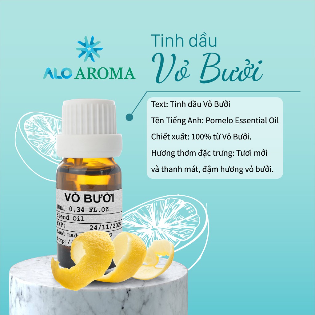 Tinh Dầu Vỏ Bưởi Thiên Nhiên mọc tóc, khử mùi, chống vi khuẩn nấm mốc Pomelo Essential Oil AloAroma