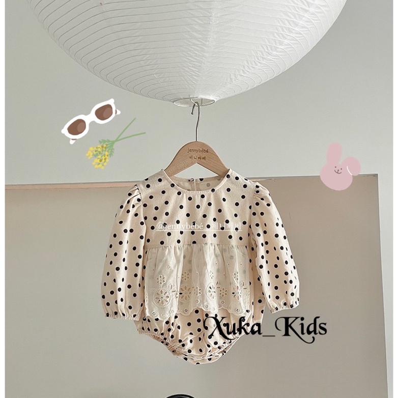 Bodysuit Dài Tay chấm bi pha ren bé gái Phong Cách Hàn Quốc Siêu Xinh [Jennybebe] Size 73-80-90