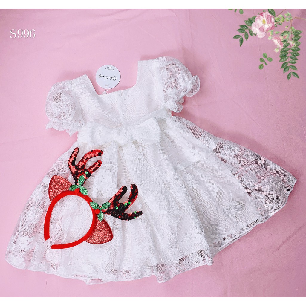 🍧🍧🍧 Váy đầm trắng ren Noel kèm bờm tuần lộc cho nàng công chúa tuyết 🥰