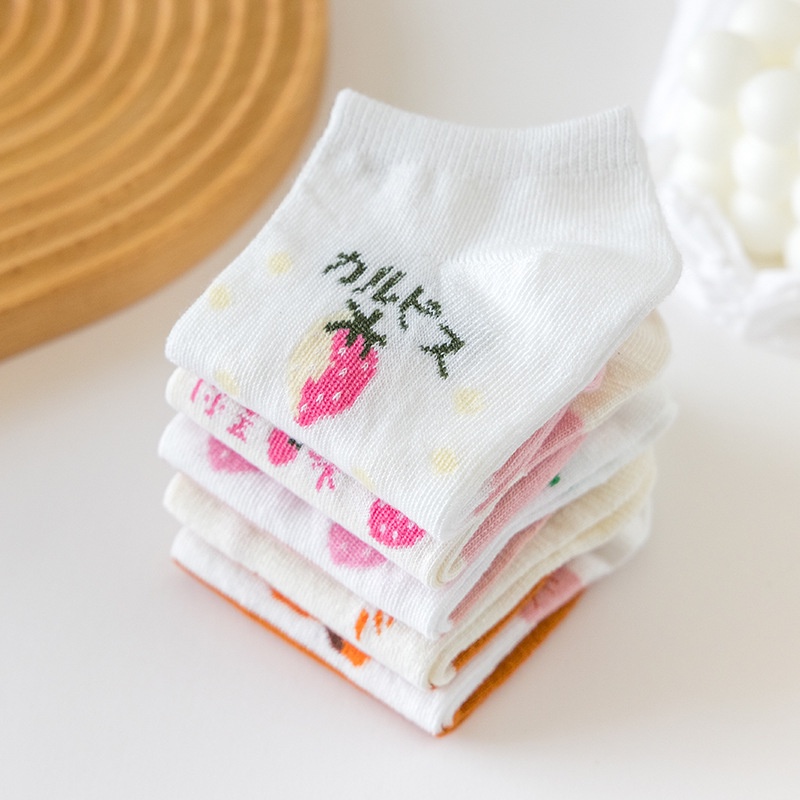 Set 5 Đôi Vớ Cotton In Hình Trái Cây / Động Vật Dễ Thương Cho Nữ