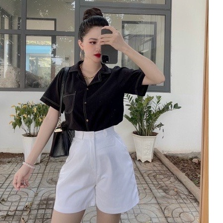 Quần Short Nữ Lưng Cao túi cơi vải kaki tôn dáng m508