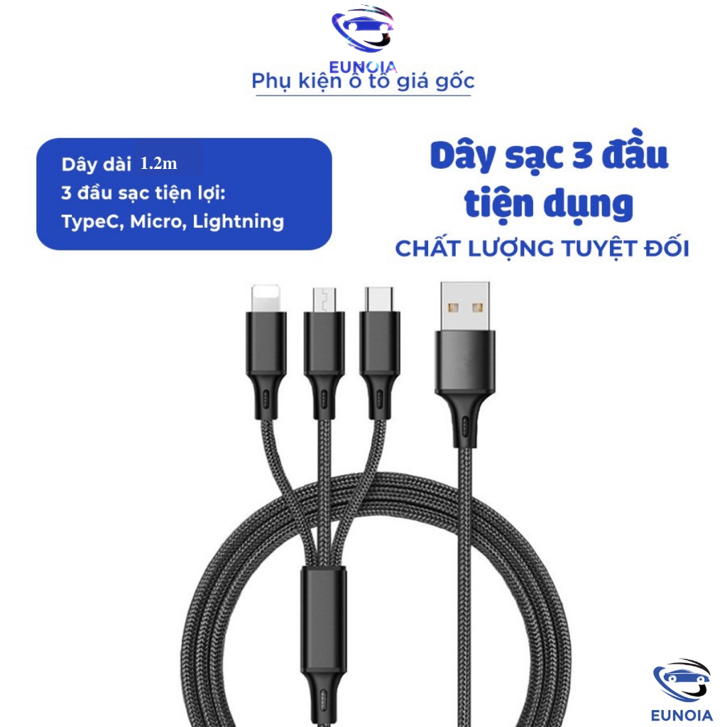 [DÂY SẠC NHANH]Dây Cáp Sạc Hỗ Trợ SẠC NHANH 3 Đầu Cao Cấp-Micro USB/Type C/
