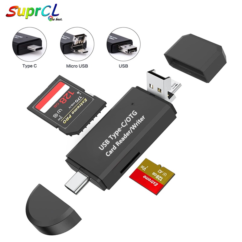 Đầu Đọc Thẻ Nhớ Micro USB 2.0 OTG 3 Trong 1 Hỗ Trợ TF SD SDHC SDXC