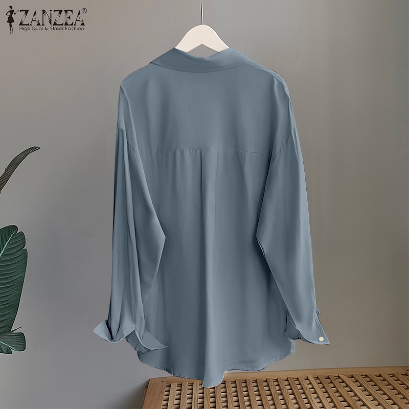 Zanzea Áo Sơ Mi Nữ Tay Dài Màu Trơn Có Túi Thời Trang