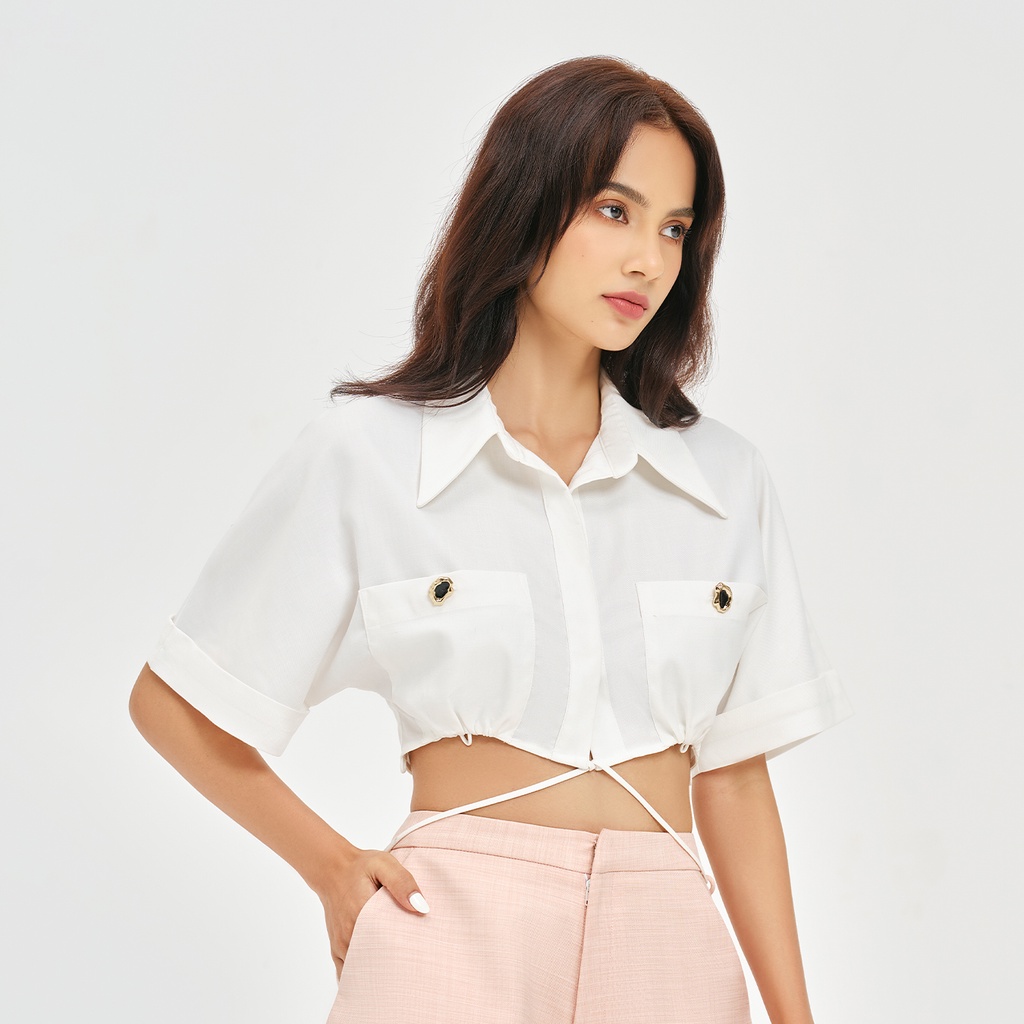 DEAR JOSÉ - Áo kiểu tay ngắn Solomon vải cotton trắng