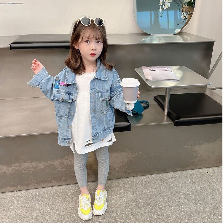 Áo Khoác Denim In Họa Tiết Thời Trang Xuân Thu Cho Bé Gái