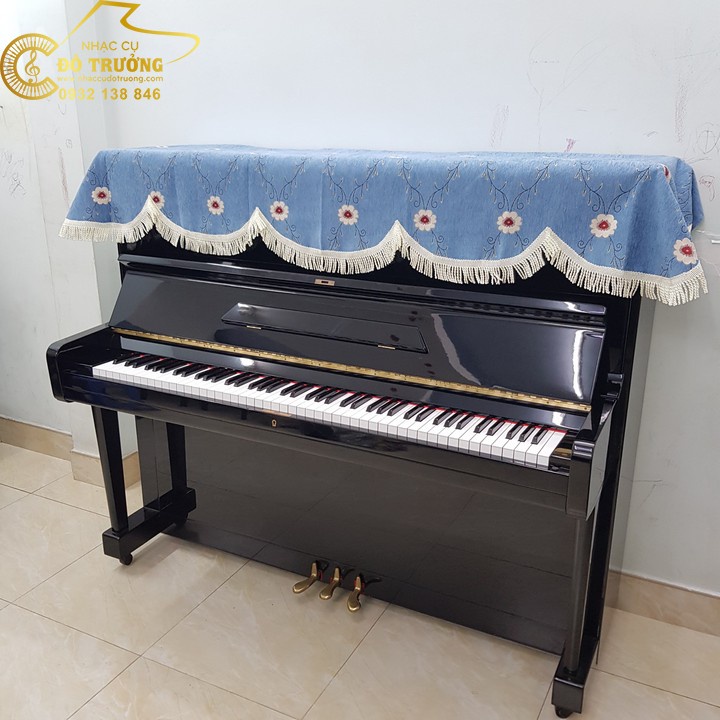 Khăn phủ đàn Piano mẫu xanh dương phối hoa