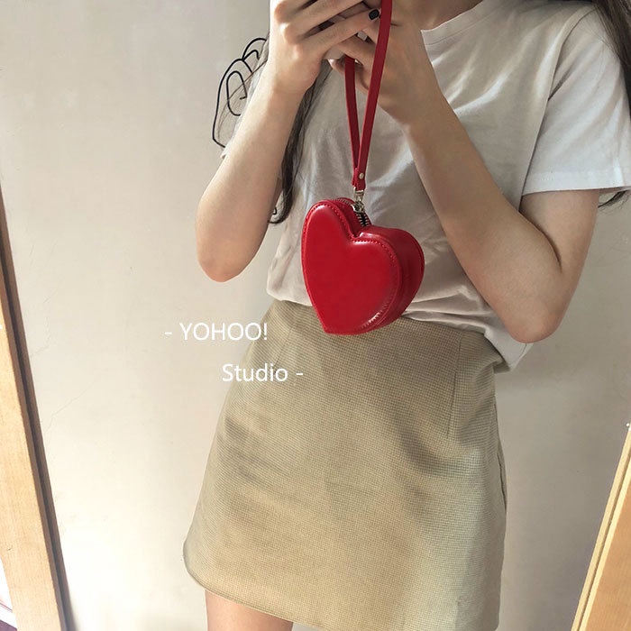 Ví Da PU Nhỏ Xinh Đựng Tiền Xu Họa Tiết Trái Tim Đáng Yêu