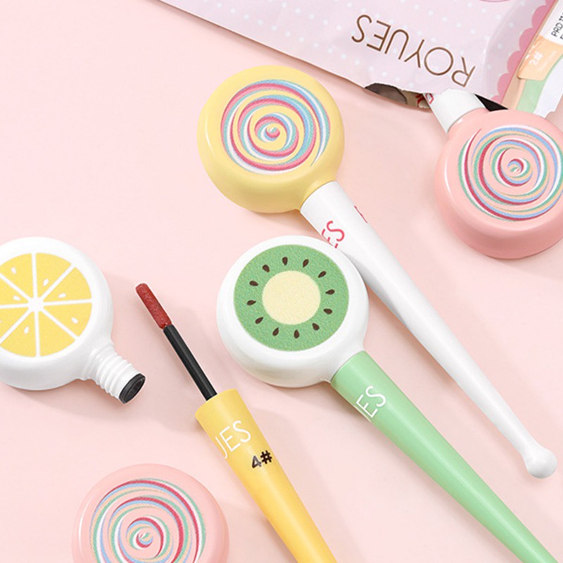 Son Môi Dạng Lỏng 4 Màu Lâu Trôi Chống Thấm Nước Thiết Kế Hình Cây Kẹo Mút Dễ Thương