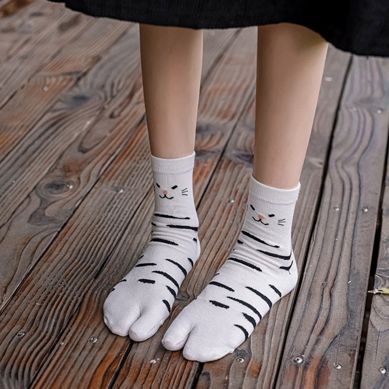 Vớ Xỏ 2 Ngón Bằng Cotton In Họa Tiết Mèo Hoạt Hình Dễ Thương Phong Cách Harajuku Cho Nữ