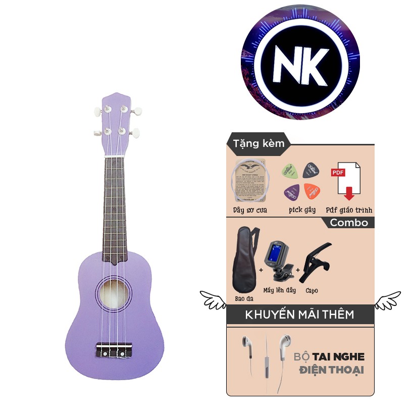 (MUA 1 ĐƯỢC 9) Đàn Ukulele Soprano 21" Full Phụ Kiện + Bao Da + Capo + Tuner + Tai Nghe