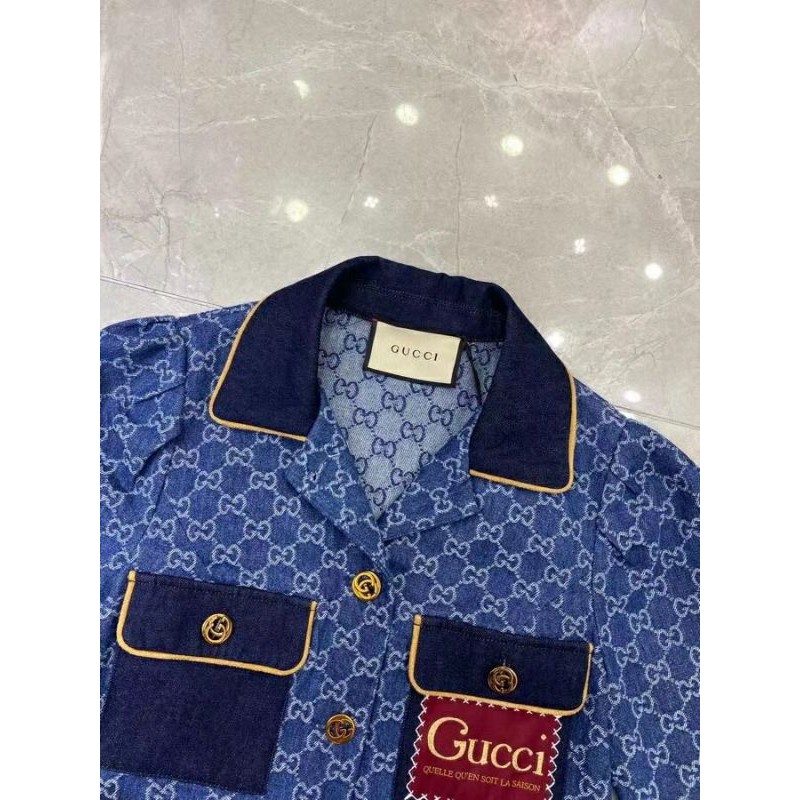 Set áo váy Gucci cổ sơ mi Croptop 2021 GG