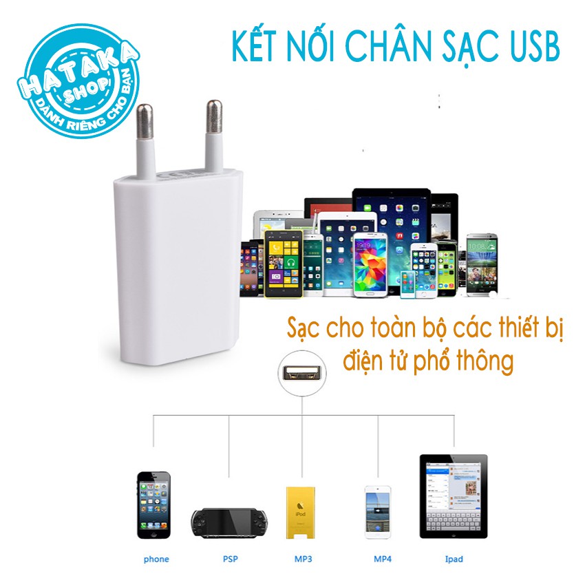 Củ sạc 1A chân tròn chuẩn EU siêu mỏng siêu nhẹ bảo hành 12 tháng