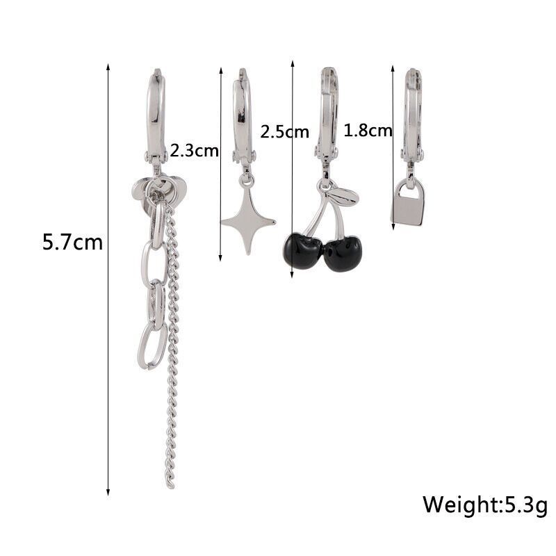 Set 4 Khuyên Tai Hình Trái Tim / Dây Xích Tua Rua Màu Bạc Thời Trang Hàn Quốc Cho Nữ