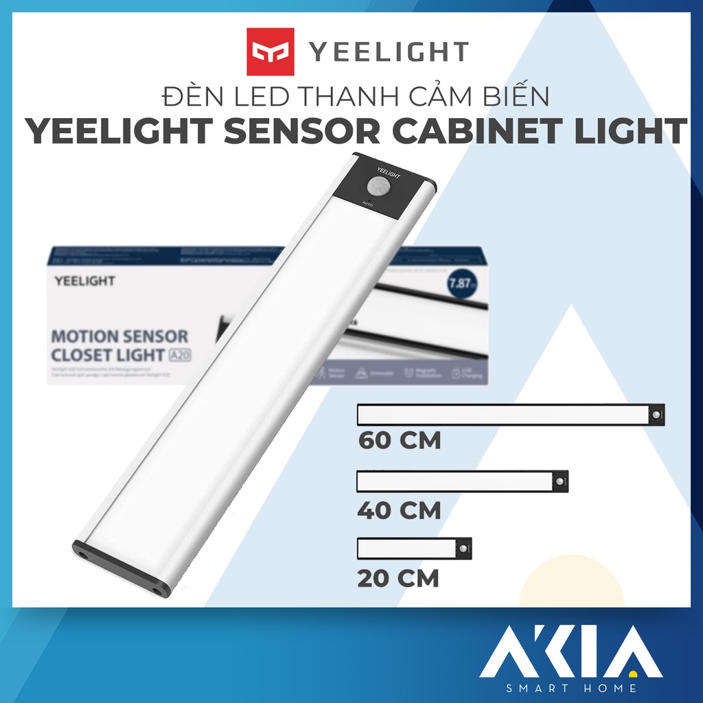 Đèn led thanh cảm ứng 2022 Yeelight Sensor Cabinet Light, pin sạc type C, 3 chế độ sáng, 3 kích thước 20/40/60cm