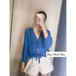 (Sẵn)Áo voan buộc bụng Zaraaa dư sịn