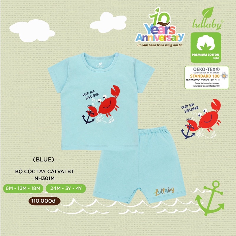 Bộ cộc tay cài vai bé trai Lullaby [NH301M] (Sz 6m-4y)