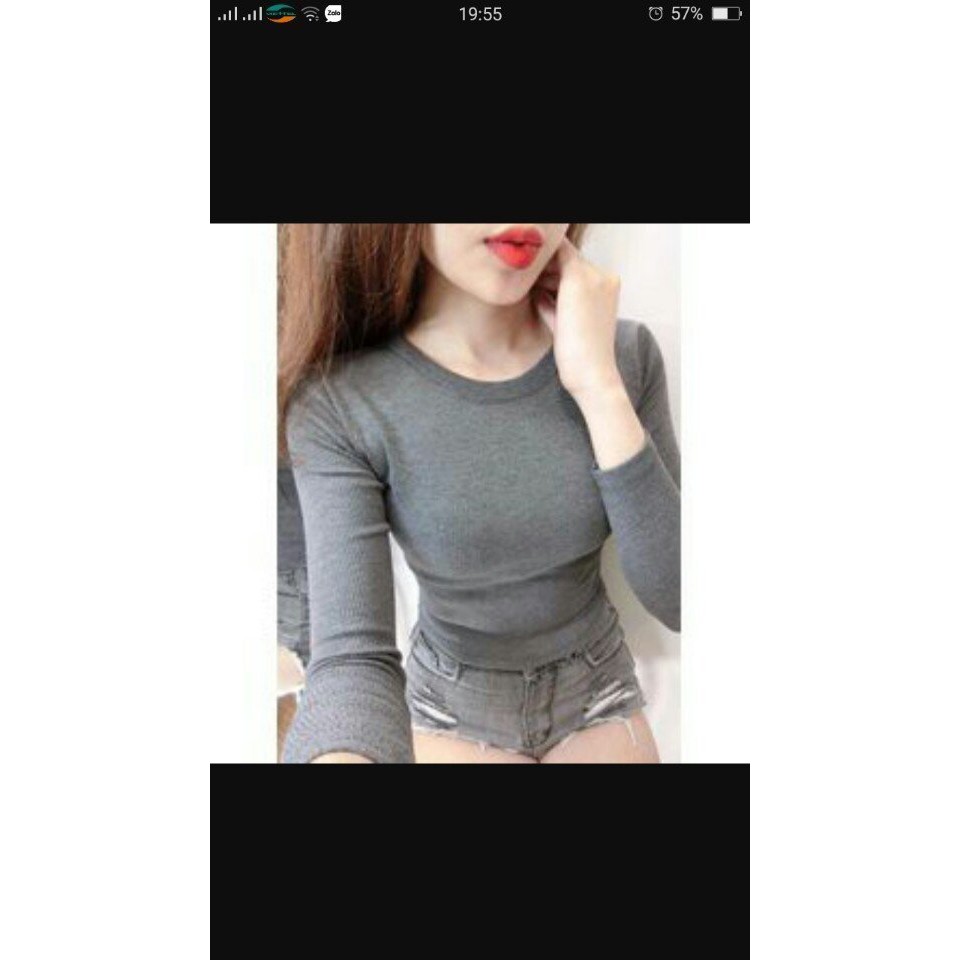 Áo thun gân croptop tay dài CC16021 nhé khách