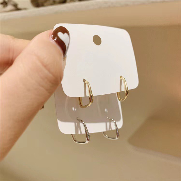 Khuyên tai bạc 925 hình vuông thời trang Hàn Quốc đơn giản chống kích ứng