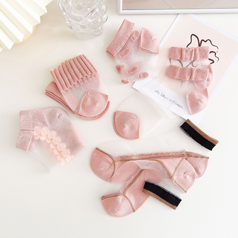 Tất phối lưới xuyên thấy màu hồng xinh xắn cho nữ