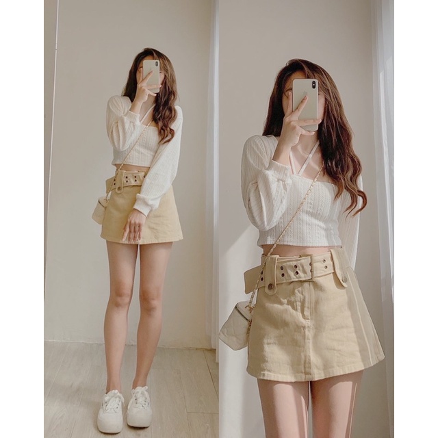Set áo yếm croptop kèm áo khoác dáng ngắn 742