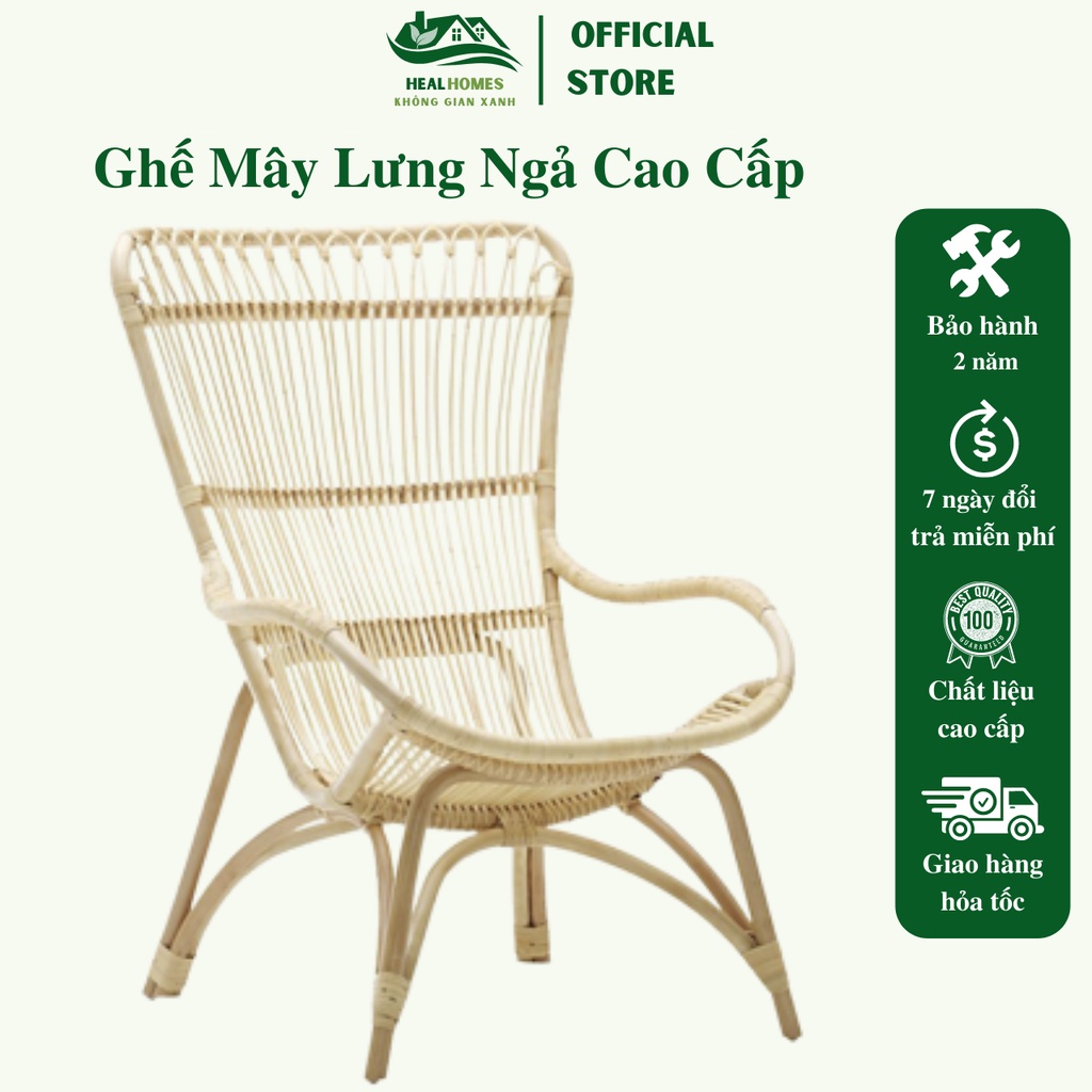 Ghế lười mây thư giãn lưng ngả Armchari, Decor phòng ngủ, trang trí phòng khách nằm nghỉ ngơi đọc sách / HealHomes