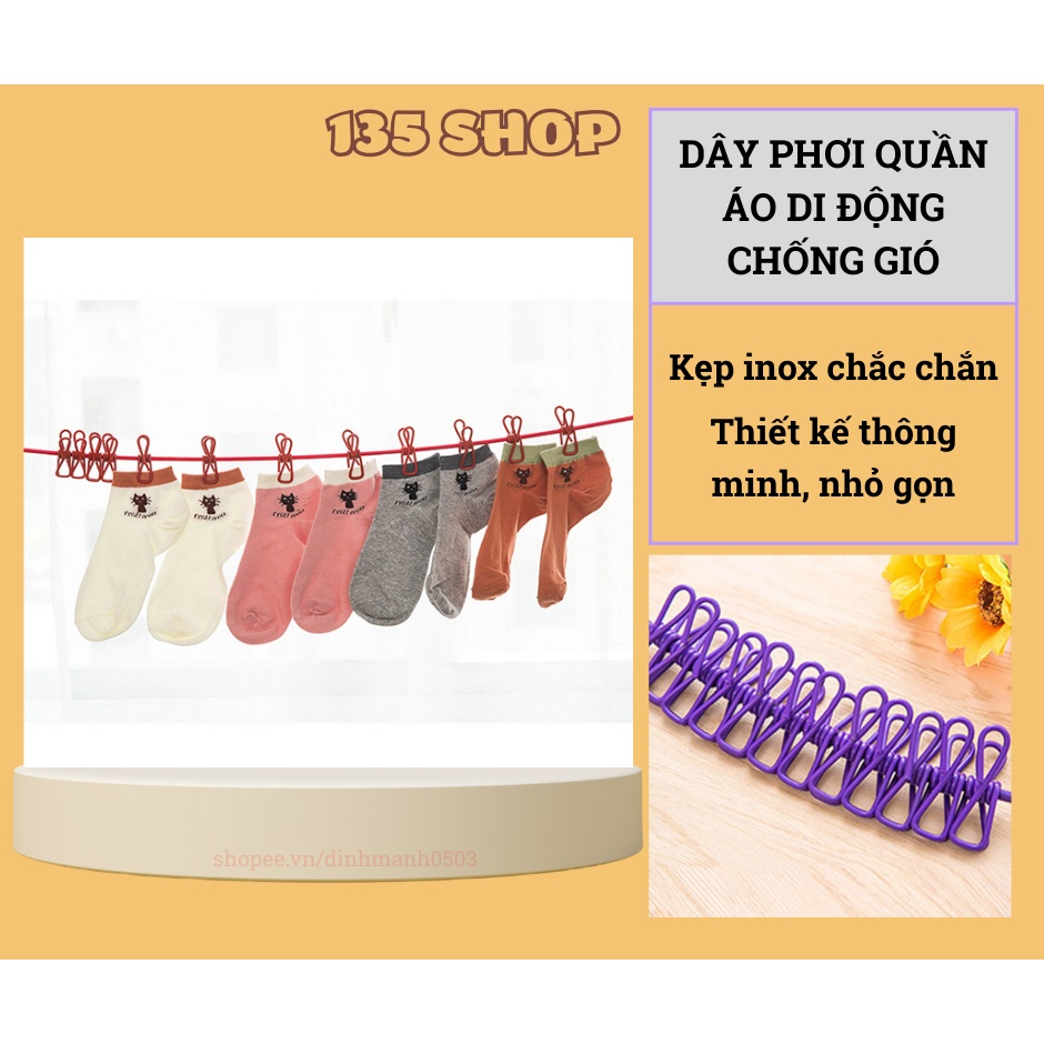 Dây phơi quần áo thông minh có kẹp dài 3 mét tiện lợi