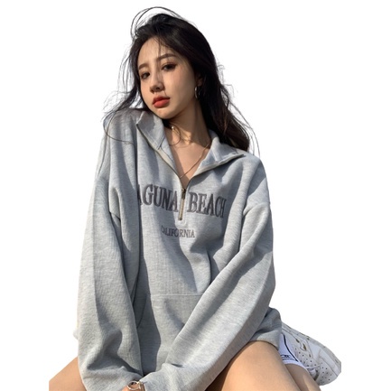 QKOOLE  Áo Sweater Nữ Khóa Kéo Thời Trang Hàn Quốc