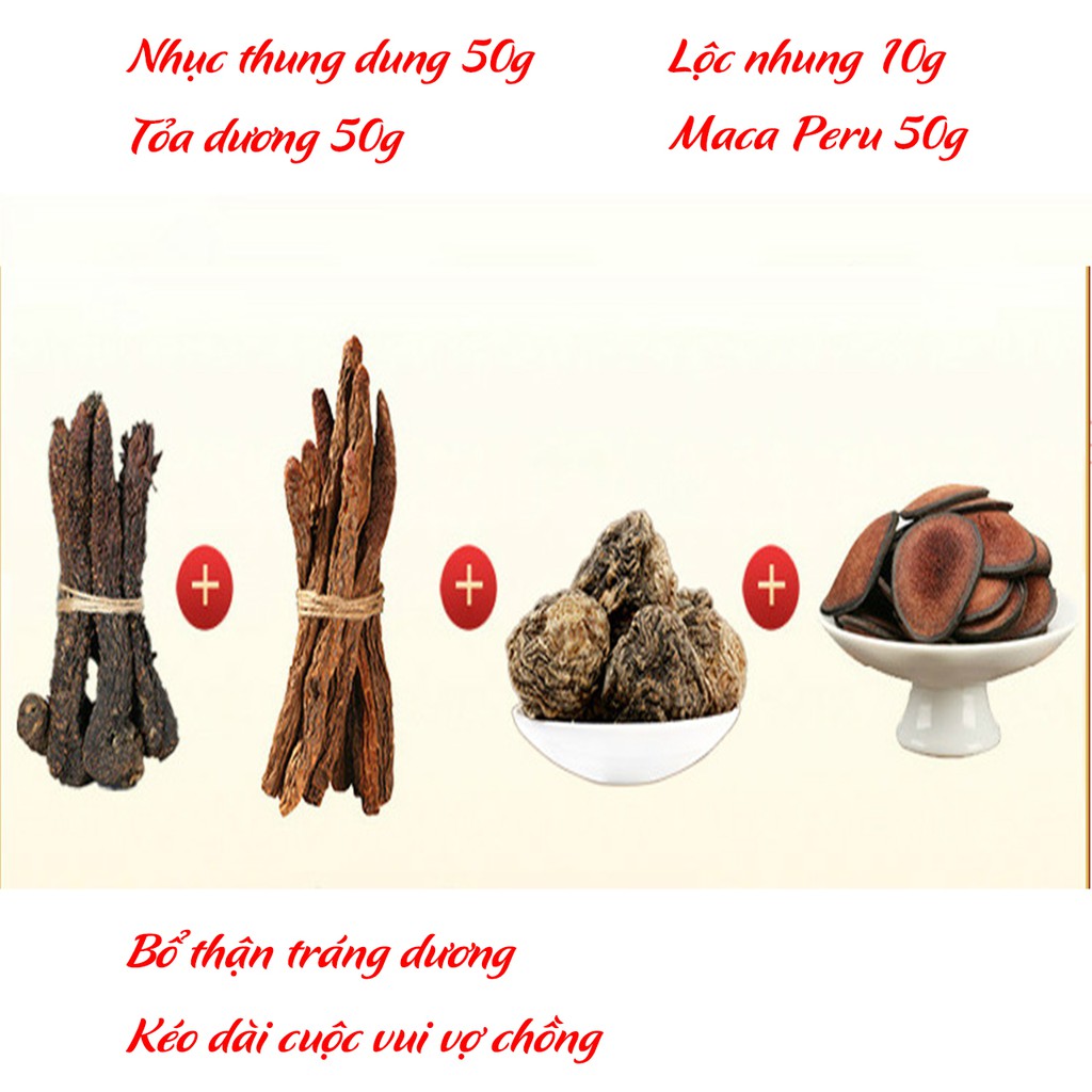 Thang ngâm rượu Nhục thung dung, Lộc nhung, Tỏa dương, Maca Peru - Nhà thuốc Chấn Hưng Long