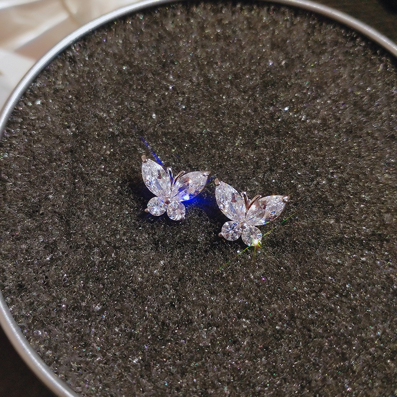 Bông tai bạc JIUDUOLAN hình bướm đính đá zircon thanh lịch thời trang cho nữ