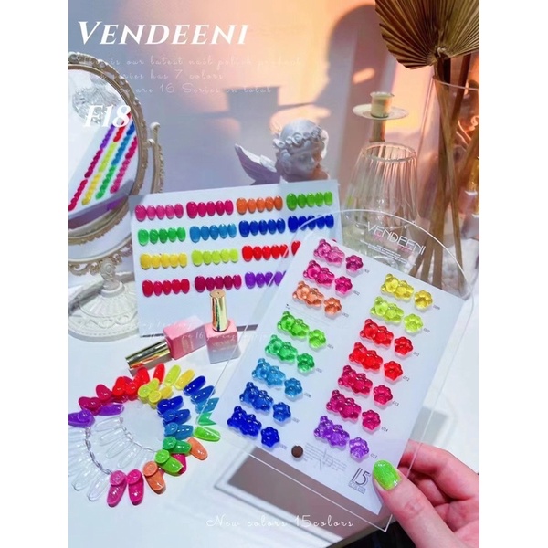 sơn gel vendeeni dạ quang phát sáng 15 màu kèm bảng màu mã F18
