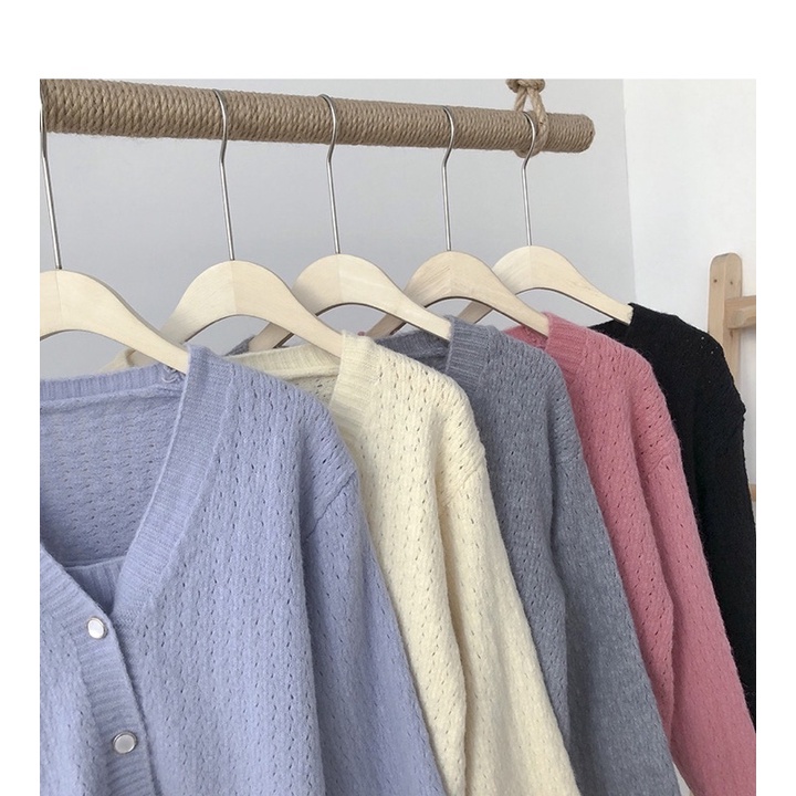 Set áo len cardigan + áo hai dây bên trong