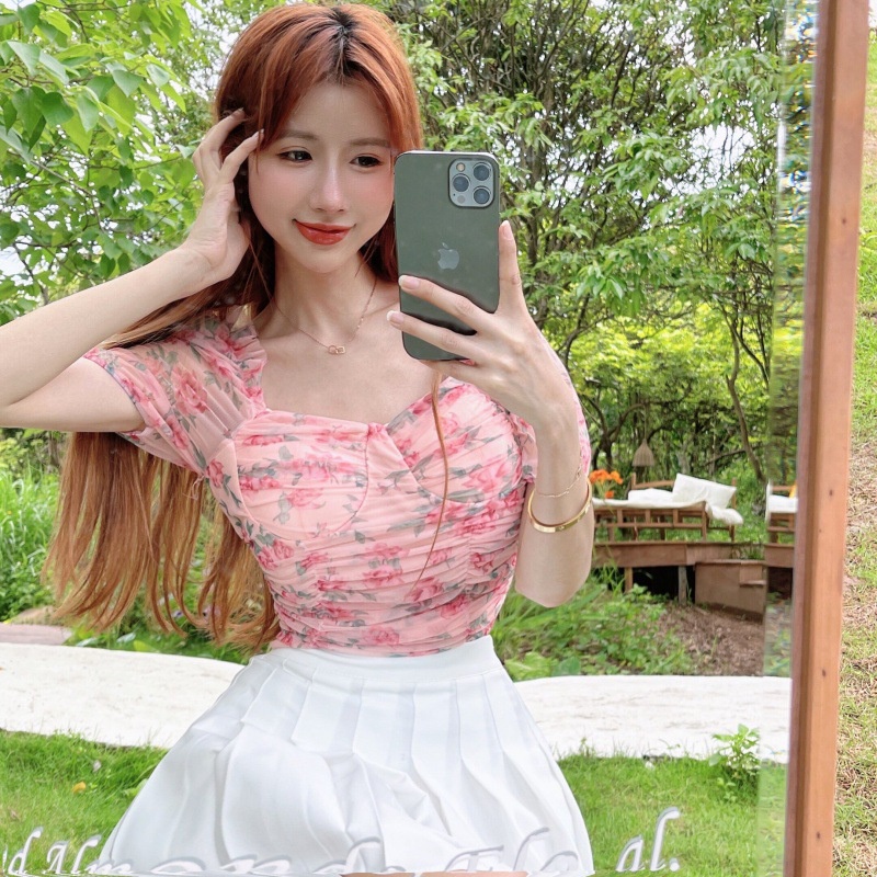 Áo Sơmi NgắN Tay In Hoa BằNg VảI chiffon Cho Nữ
