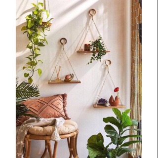 Set 3 kệ treo tường kệ trang trí kệ treo dây kệ gỗ kệ treo dây macrame