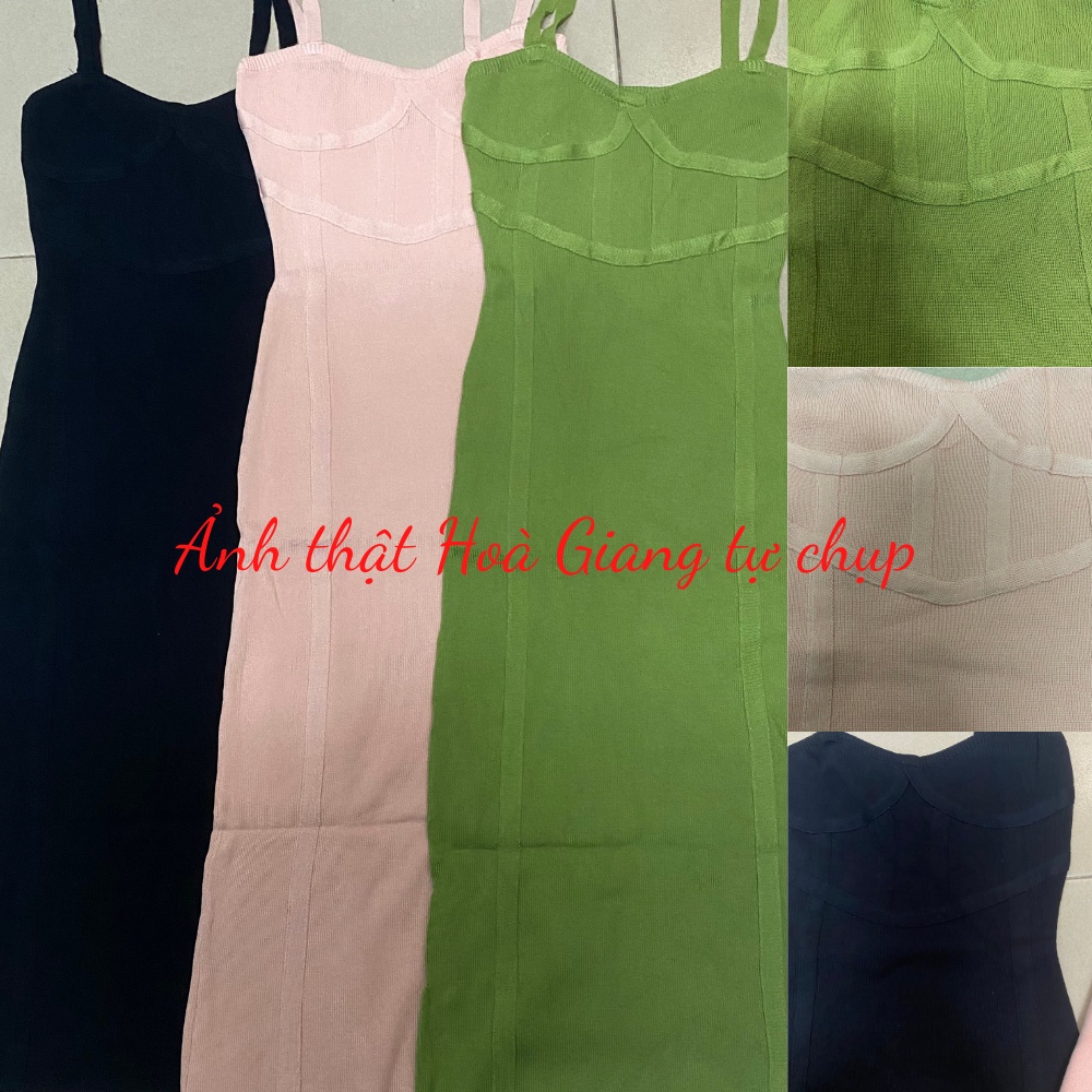 Đầm len dệt kim ôm body hai dây sang chảnh dáng dài