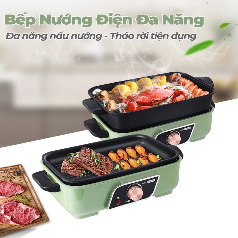 Nồi lẩu điện 2 tầng chống dính HGJ-B30, Bếp lẩu nướng đa năng 4.5L, công suất 1200w bảo hành 12 tháng